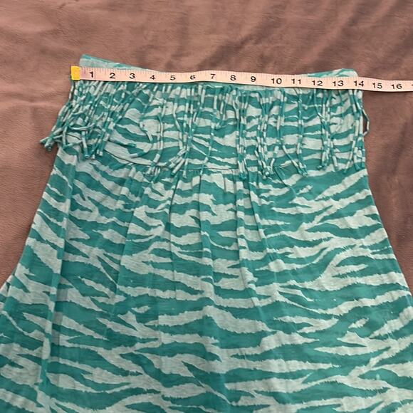 Bongo Juniors Size L Green Print Strapless Swim Coverup Fringe Beach - Picture 7 of 9